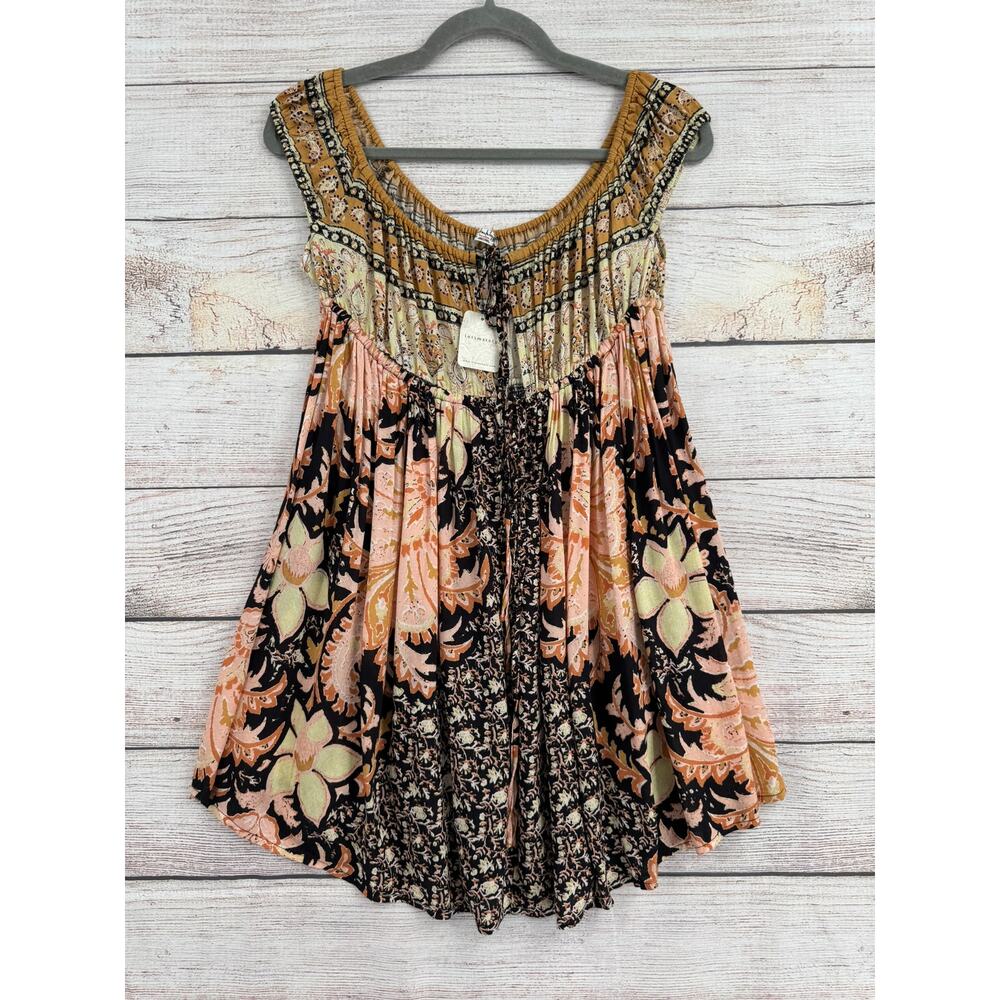 Intimately Free People BOHO Floral Off Shoulder Blouse Womens S Black Pink NEW